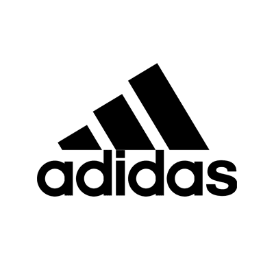 The Adidas logo in black and white.