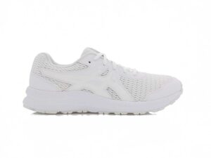 A right-hand side view of the Asics Gel Contend 7 GS, in White/White.