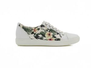 A right-hand side view of the Ecco Soft 7, in White/Floral.