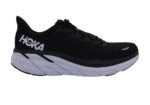 A right-hand side view of the HOKA Clifton 8, in Black/White.