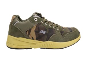 A right-hand side view of the Friendly Shoes Excursion Mid-top, in Camo.