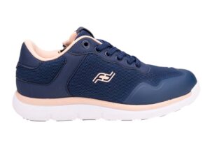 A right-hand side view of the Friendly Shoes Voyage, in Navy/Peach.