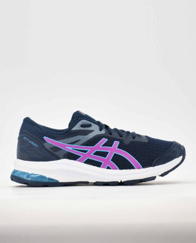 A right-hand side view of the Asics GT 1000 10 GS, in French Blue/Digital Grape.