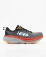 A right-hand side view of the HOKA Bondi 8, in Anthracite/Castlerock.