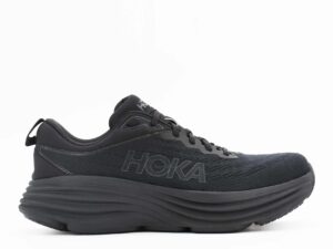 A right-hand side view of the HOKA Bondi 8, in Black.