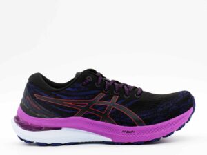 A right-hand side view of the Asics Gel Kayano 29, in Black/Red Alert.