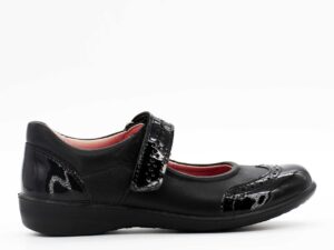 A right-hand side view of the Ricosta Beryl, in Black Patent/Leather.