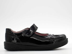 A right-hand side view of the Ricosta Leya, in Black Patent.