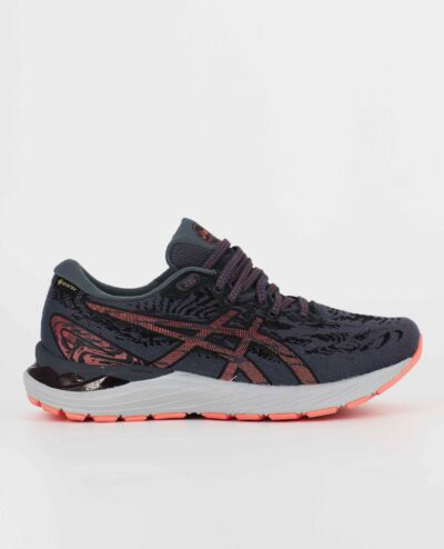 A side view of the Asics Gel Cumulus 23 G-TX, in Carrier Grey/Black.