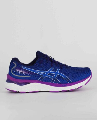 A side view of the Asics Gel Cumulus 24, in Dive Blue/Soft Sky.