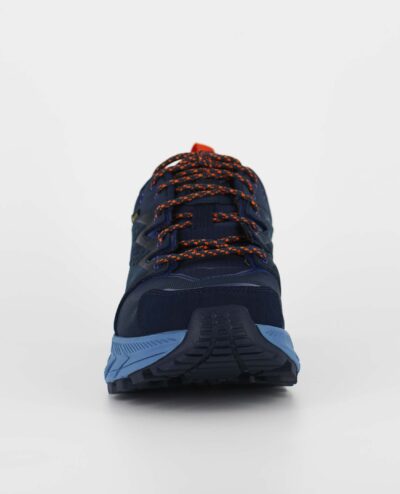 A front view of the HOKA Anacapa Low GORE-TEX, in Outer Space/Mountain Spring.