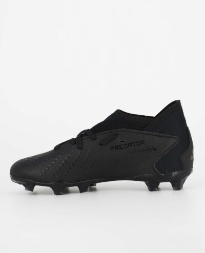 A side view of the Adidas Predator Accuracy.3 Firm Ground, in Core Black/Core Black/Cloud White.