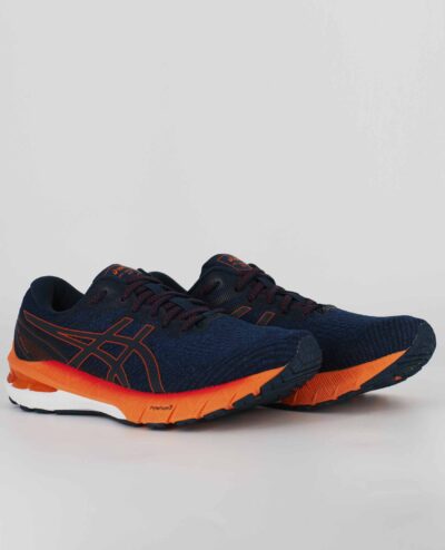 A group view of the Asics GT 2000 10, in Mako Blue/Shocking Orange.