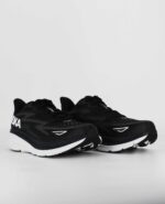 A group view of the HOKA Clifton 9, in Black/White.