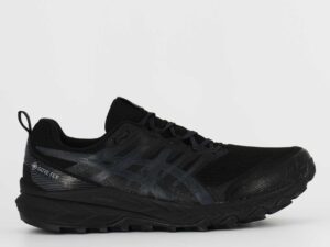 A side view of the Asics Gel Trabuco 9 G-TX, in Black/Carrier Grey.