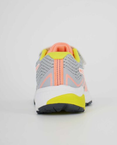 A rear view of the Asics GT 1000 8 PS, in Piedmont Grey/Sun Coral.