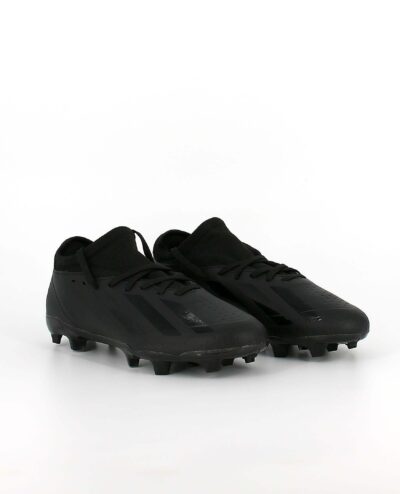 A twin view of the Adidas X Crazyfast.3 Firm Ground, in Core Black/Core Black/Core Black.