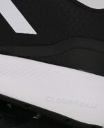 An extreme close-up of the Adidas RunFalcon 3.0 Lace, in Core Black/Cloud White/Core Black.