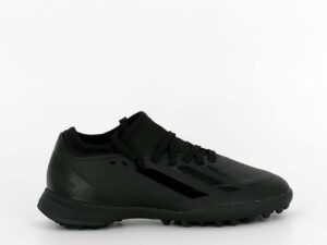 A side view of the Adidas X Crazyfast.3 Firm Ground, in Core Black/Core Black/Core Black.