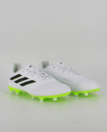 A twin view of the Adidas Copa Pure.3 Firm Ground, in Cloud White/Core Black/Lucid Lemon.