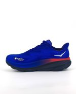 A side view of the HOKA Clifton 9 GORE-TEX, in Dazzling Blue/Evening Sky.