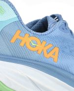 An extreme close-up of the HOKA Clifton 9, in Dusk/Illusion.