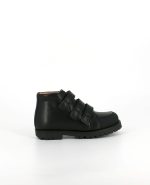 The side of the Kinysi Joe Velcro, in Black Leather/Scuff Toe.