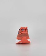The front of the Brooks Ghost Max, in Red Orange/Black/Surf The Web.