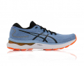 A right-hand side view of the Asics Gel Kayano 28, in Piedmont Grey/Thunder Blue.