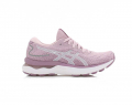 A right-hand side view of the Asics Gel Nimbus 24, in Barely Rose/White.