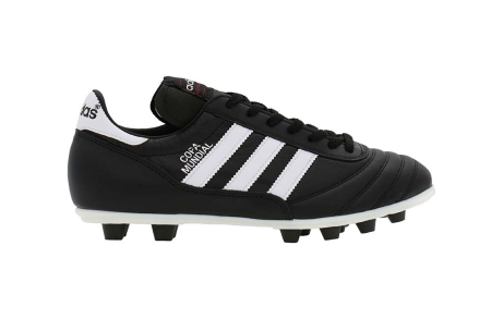 A right-hand side view of the Adidas Copa Mundial, in Black/Cloud White/Black.