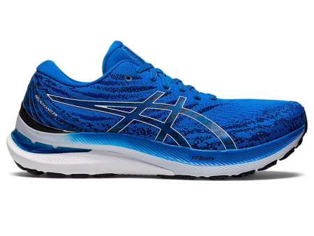 A right-hand side view of the Asics Gel Kayano 29, in Electric Blue/White.