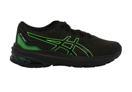 A right-hand side view of the Asics GT 1000 11 GS, in Graphite Grey/New Leaf.