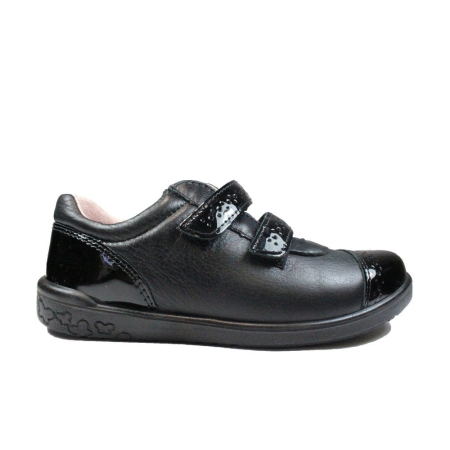 A right-hand side view of the Ricosta Grace, in Black Patent/Leather.