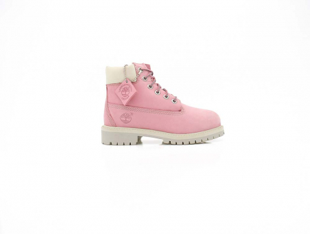 A right-hand side view of the Timberland 6-Inch Boot Lace-up, in Pink.