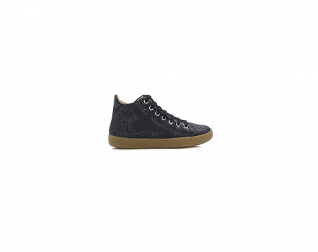 A right-hand side view of the Shoo Pom Play Hi Max, in Navy/Silver.