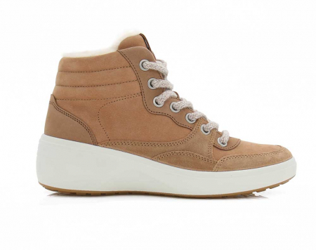 A right-hand side view of the Ecco Soft 7 Wedge Tred, in Cashmere/Cashmere/Whiskey.