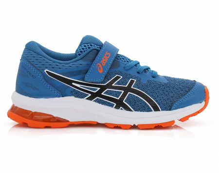 A right-hand side view of the Asics GT 1000 10 PS, in Reborn Blue/Black.