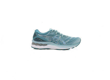 A right-hand side view of the Asics Gel Nimbus 23, in Smoke Blue/Pure Silver.