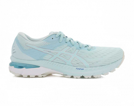 A right-hand side view of the Asics GT 2000 9, in Aqua Angel/Pure Silver.