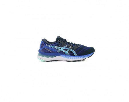 A right-hand side view of the Asics Gel Nimbus 23, in French Blue/Fresh Ice.