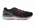 A right-hand side view of the Asics Gel Nimbus 23, in Black/Electric Red.
