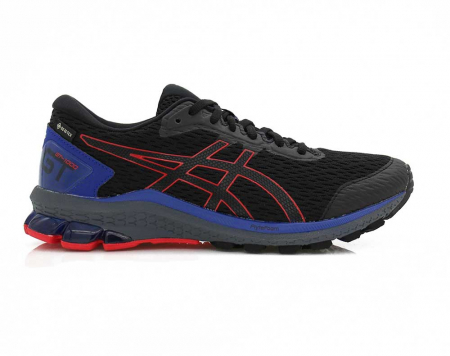 A right-hand side view of the Asics GT 1000 9 G-TX, in Black/Black.