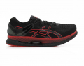A right-hand side view of the Asics MetaRide, in Black/Electric Red.