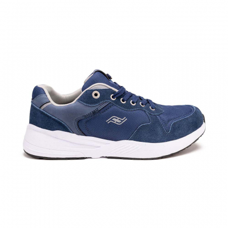 A right-hand side view of the Friendly Shoes Excursion Low-top, in Navy.