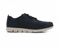 A right-hand side view of the Timberland Bradstreet Oxford, in Navy Nubuck.
